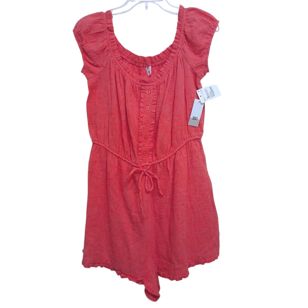 BP Romper Jumper Shorts Sz L Hot Pink On/Off Shoulders Ruffle Nordstrom $75 New